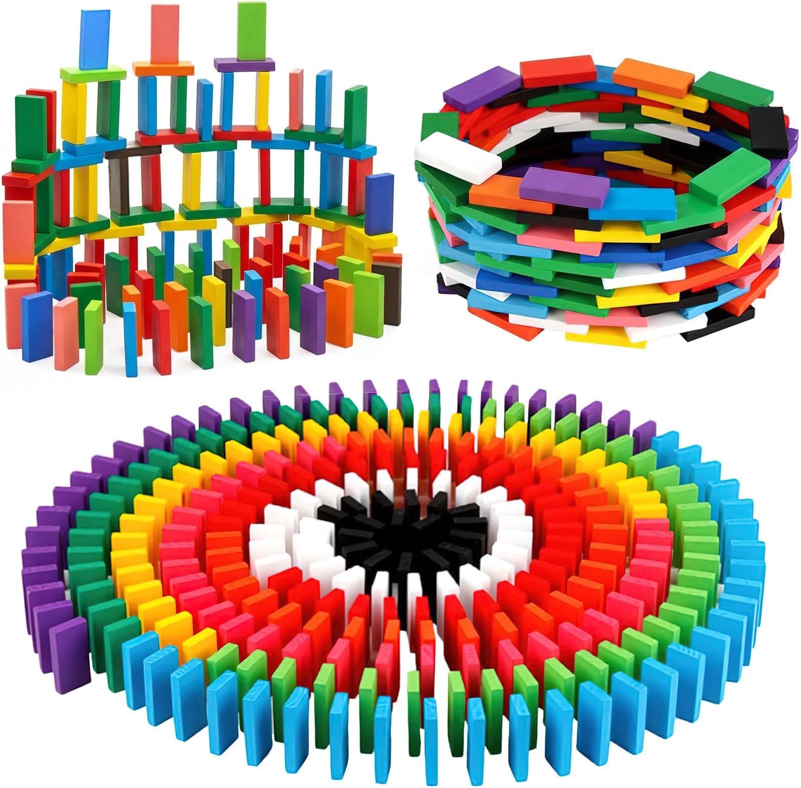 BigOtters Dominos Set for Kids,360 PCS Dominoes Wooden Building Blocks Stacking Educational Racing Toy Games, Party Favor for Boys and Girls, 12 Colors