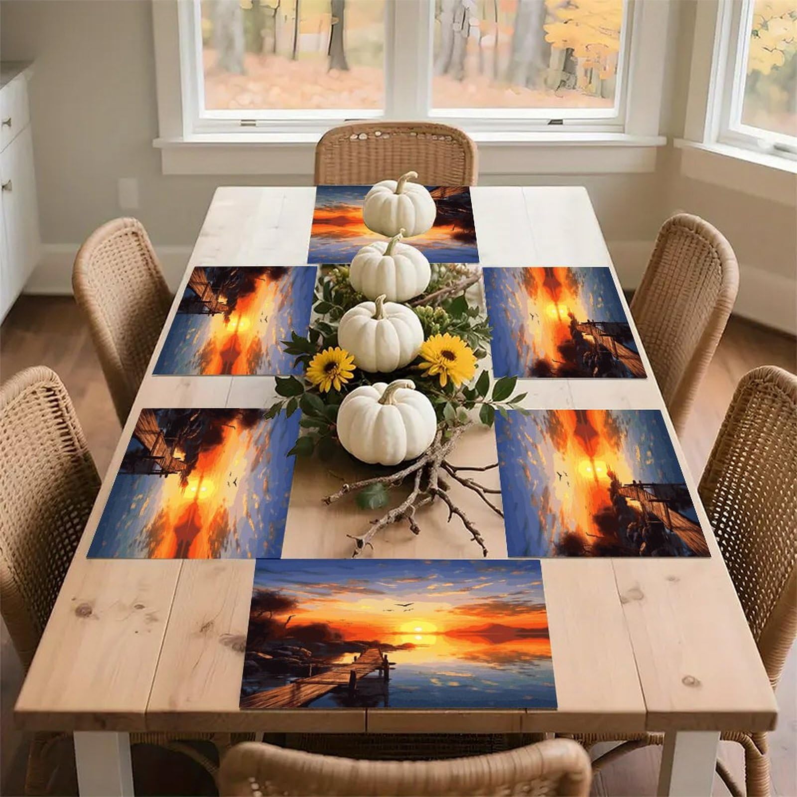 Sunset Scenery Placemats Heat-Resistant Washable Place Mats Anti Slip Dining Table Place Mats Wipeable Dining Table Mats Kitchen Decoration Placemats 17.7’’×11.8’’