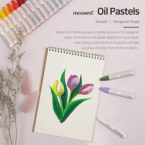 Miniatura 2 de MONAMI Pasteles al óleo, pasteles de aceite de forma hexagonal de tamaño jumbo para niños y estudiantes con práctica funda de transporte, paquete de