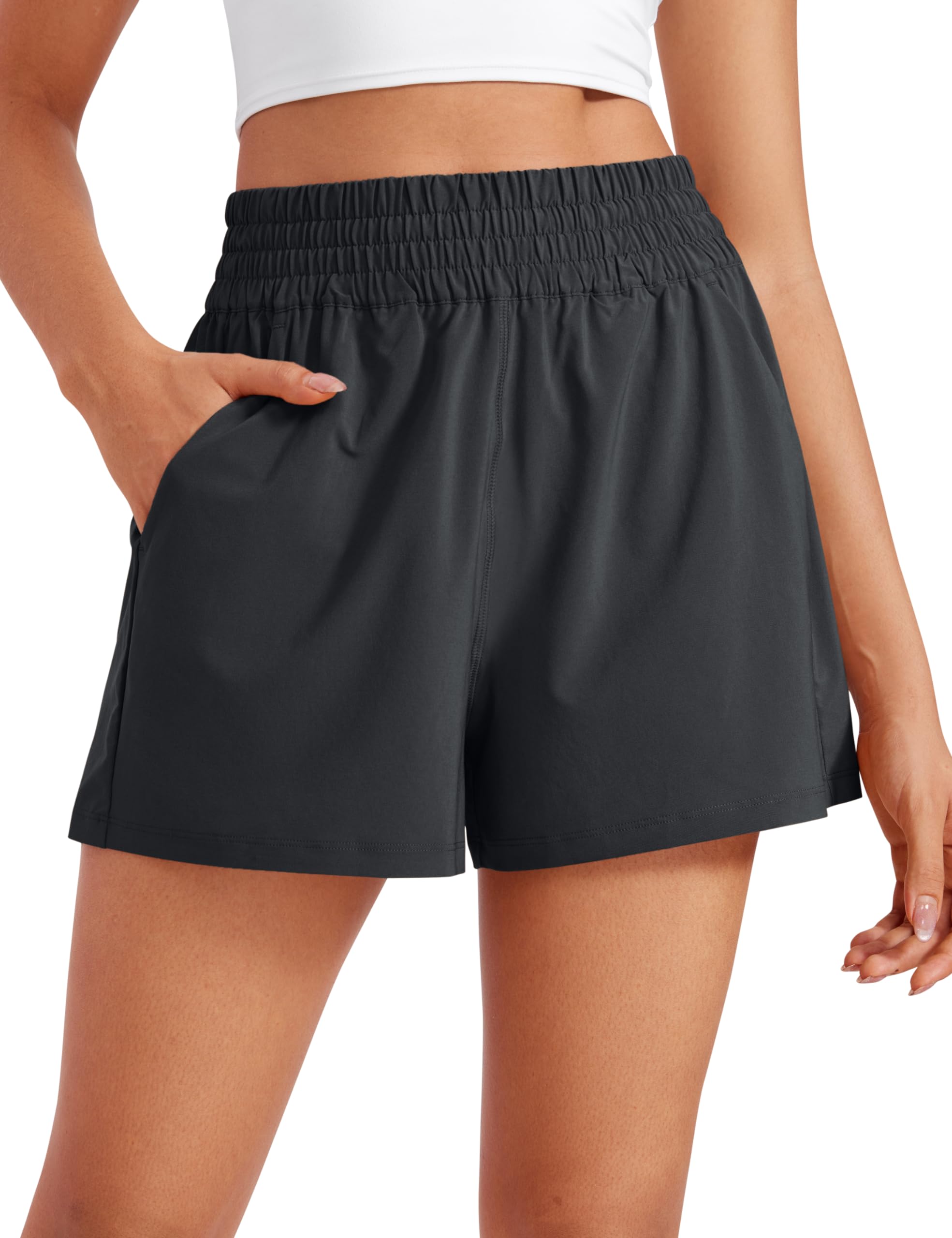 CRZ YOGA Linerless Relaxed Casual Shorts for Women 3 - High Waisted for Lounge Athletic Golf with Pockets