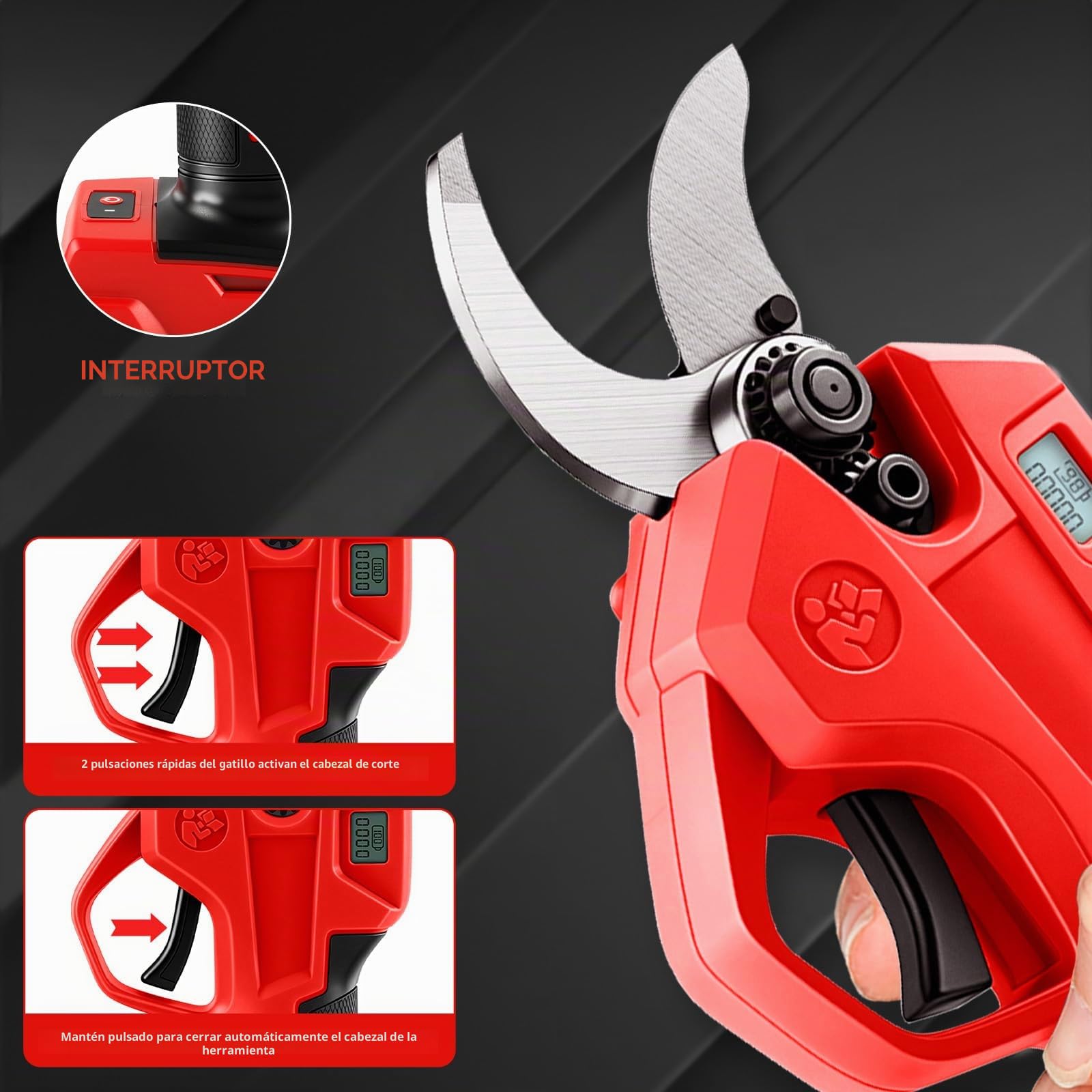 Tijeras de podar con batería profesional compatible con Milwaukee 18 V batería eléctrica con pantalla LCD de 30 mm de diámetro máximo de corte para ramas, arbustos y troncos (sin batería)
