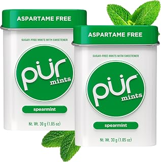 PUR Spearmint Mints - Aspartame Free Xylitol Sugar Free, Vegan Keto Gluten Free - 30 Pieces Pack of 2