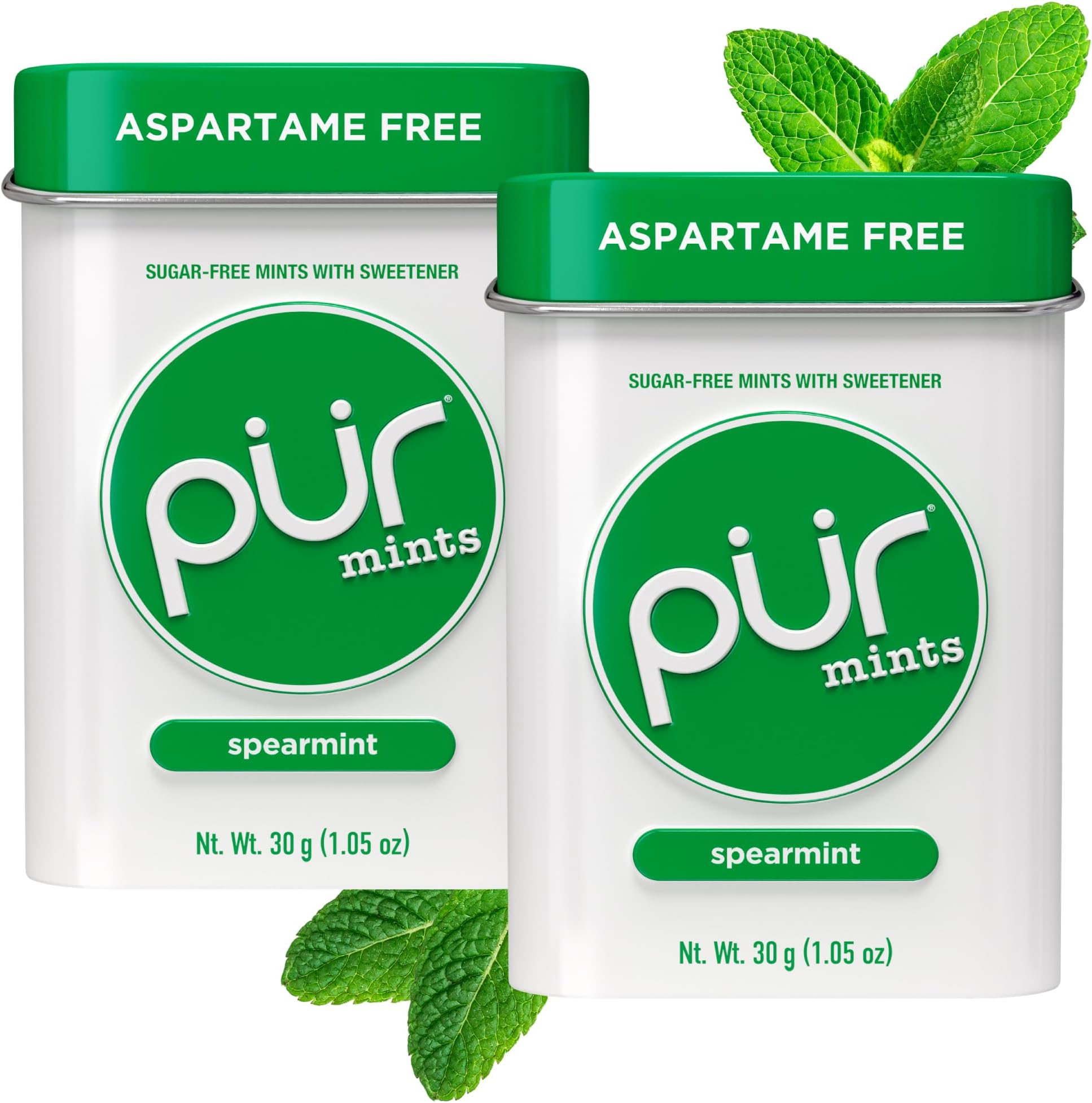 PUR Mints | Aspartame Free | Made with Xylitol | Sugar Free, Vegan, Gluten Free & Keto Friendly | Natural Spearmint Flavored Mints, 30 Pieces (Pack of 2)