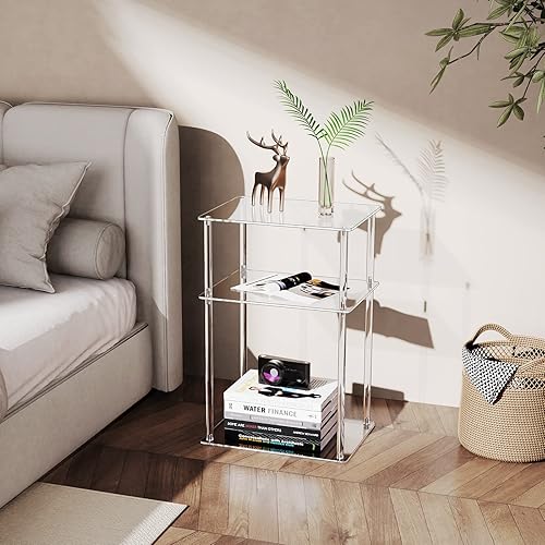 Miniatura 29 de Mesa auxiliar de acrílico transparente, mesa auxiliar de 3 niveles para sala de estar, mesitas de noche pequeñas para dormitorio, juego de 2, mesa