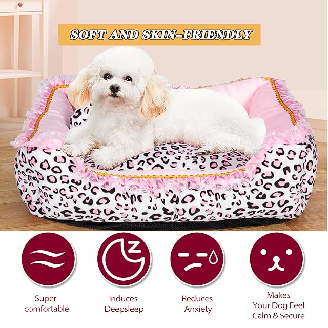Foto 2 de 5 de Gigreinc Cama para perros pequeños, bonito sofá de leopardo rosa para gatos, lavable
