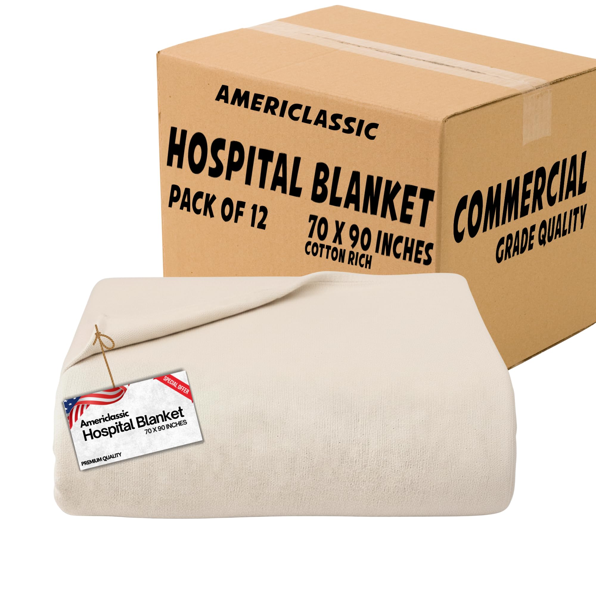 Hospital Blanket Pack of 12 70x90 Inches Cotton-Blend Lightweight and Breathable Medical Blankets for Patient Care Home Use