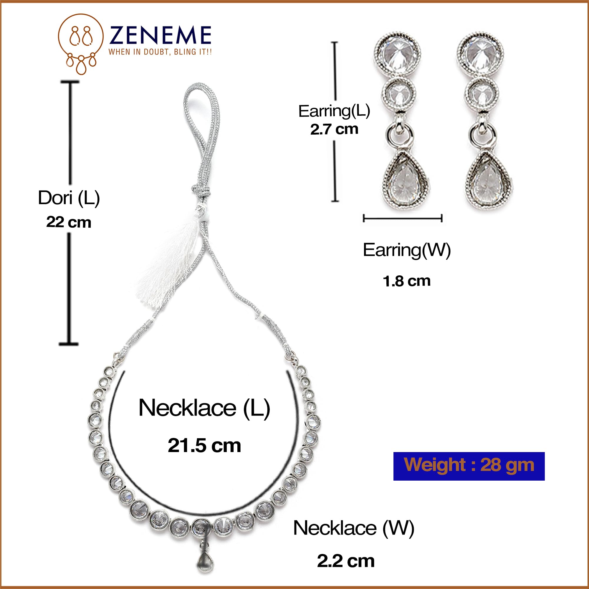 Oxidised Silver-Plated Round American Diamond Studded Necklace Set