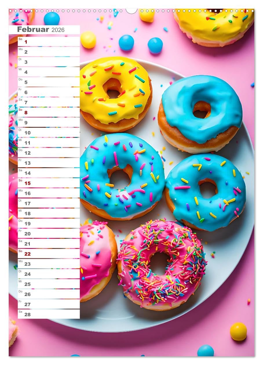 Donuts and Birthdays, süßer Geburtstagskalender mit bunte KI Donuts (Wandkalender 2026 DIN A2 hoch), CALVENDO Monatskalender: Süße Geburtstage. Ein Jahr voller bunter Donuts. (CALVENDO Lifestyle)