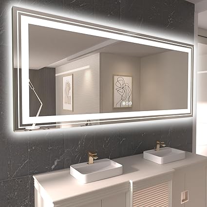 LED Bathroom Mirror, 84"x40" with Front and Backlit, Anti-Fog, Large Bathroom Vanity Mirror for Wall, Memory Function, Stepless Dimmable, Tempered Glass (Horizontal/Vertical)