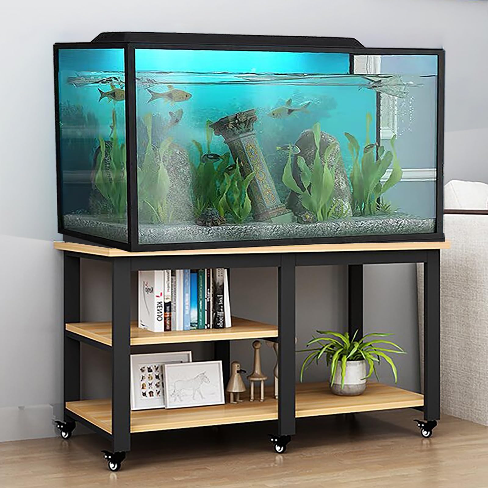 Armadietto per acquario, per serbatoi da 5-30 galloni con ripiano per piante, scaffale in metallo alto 74 cm con contenitore, ideale per sale espositive, hotel, sale studio, design mobile
