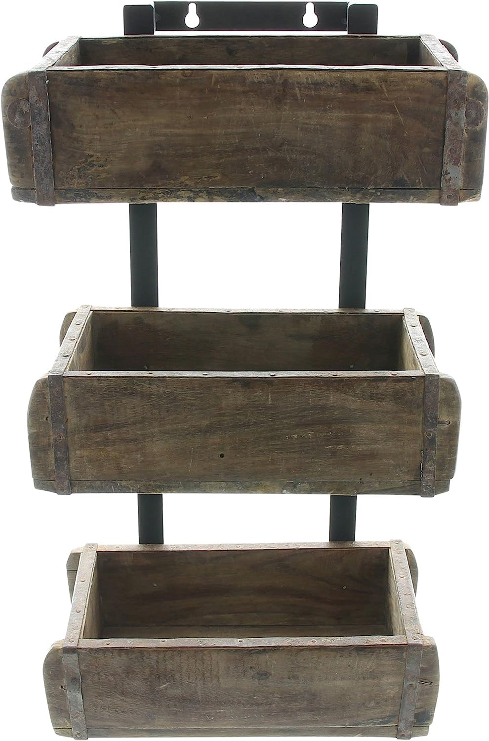 Dekoleidenschaft Wandregal Kolonial aus recyceltem Holz im Used Look, Regal mit 3 Holzkisten, Hängeregal, Pflanzenregal, Blumenregal, Pflanzgefäß, Standregal, Pflanzkasten, Küchenregal