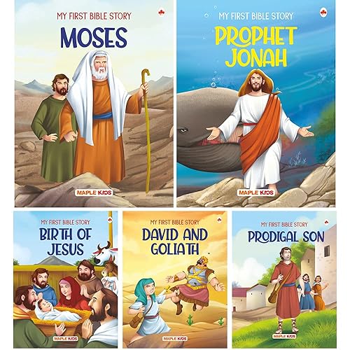Bible Stories - David and Goliath, Birth of Jesus, Prodigal Son, Prophet Jonah, Moses - for Children (Illustrated) (Set of 5 Books) [Paperback] Maple Press