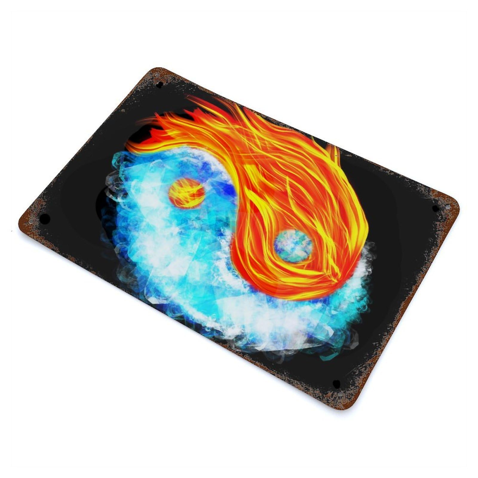 Fire And Ice Yin Yang Rust Effect Tin Sign 11.8"x7.9", Industrial Home Decor for Garage, Bar And Workshop Decor