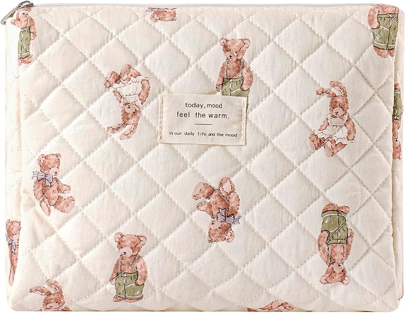 Necessaire de maquiagem acolchoada uekeboag em poliéster com estampa floral White Bear