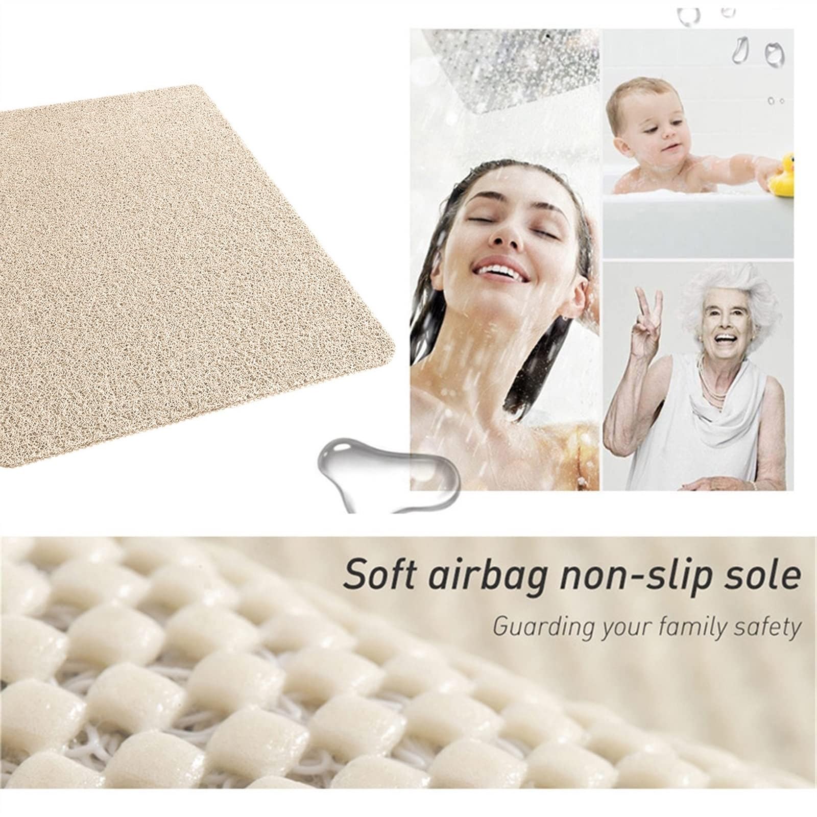 Alfombrilla segura para ducha, antideslizante, segura, la mejor alfombrilla de baño antideslizante, alfombrilla segura para bañera y ducha (blanco, 60 x 60 cm)