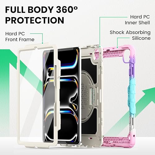 Miniatura 28 de SEYMAC Funda para iPad de 9ª/8ª/7ª generación de 10.2" 2021-2019, funda protectora resistente a prueba de golpes con protector de pantalla, soporte