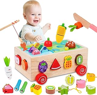 Wooden Carrot Toy,Montessori Wooden Educational Toys for Toddler 1 2 3 Year Old Girls Boys to Develop Fine Motor Skills,7-in-1 Montessori Toys for Kids,Wooden Toys 1 Year Old as 1st Birthday Gifts
