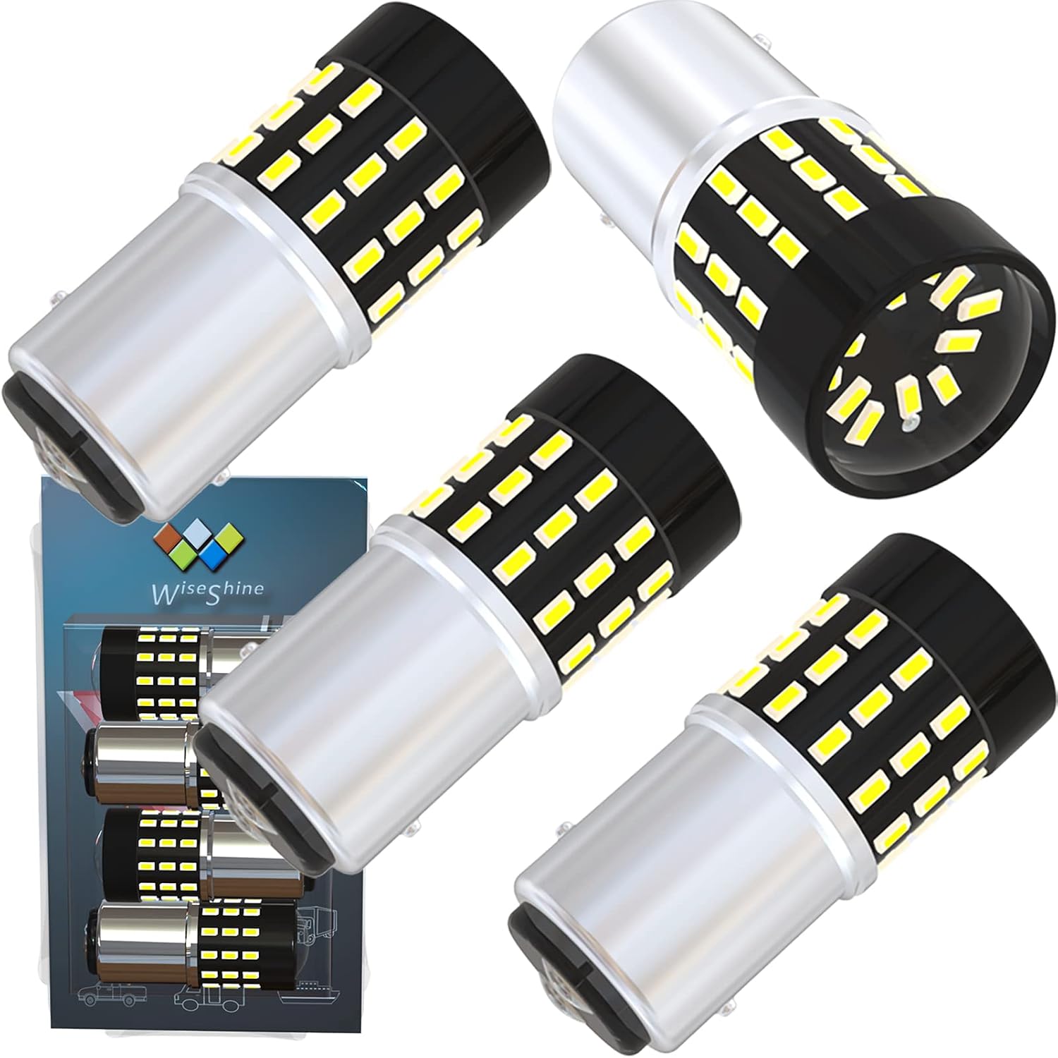 BA15D 1004 1076 1142 1196 94 104 Xenon White 6000k 54smd 3014 12V-24V Super Bright LED for Brake Signal Reverse Rear Fog Light Interior Bulb Bulbs of Cars RV Camper Marine(pack of 4)