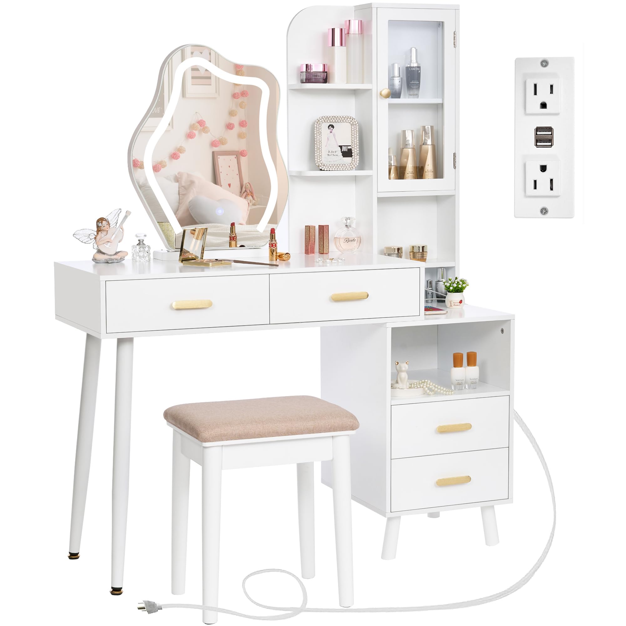 Buy ANWBROAD Makeup Vanity Desk Vanity Set with Lighted Mirror Power