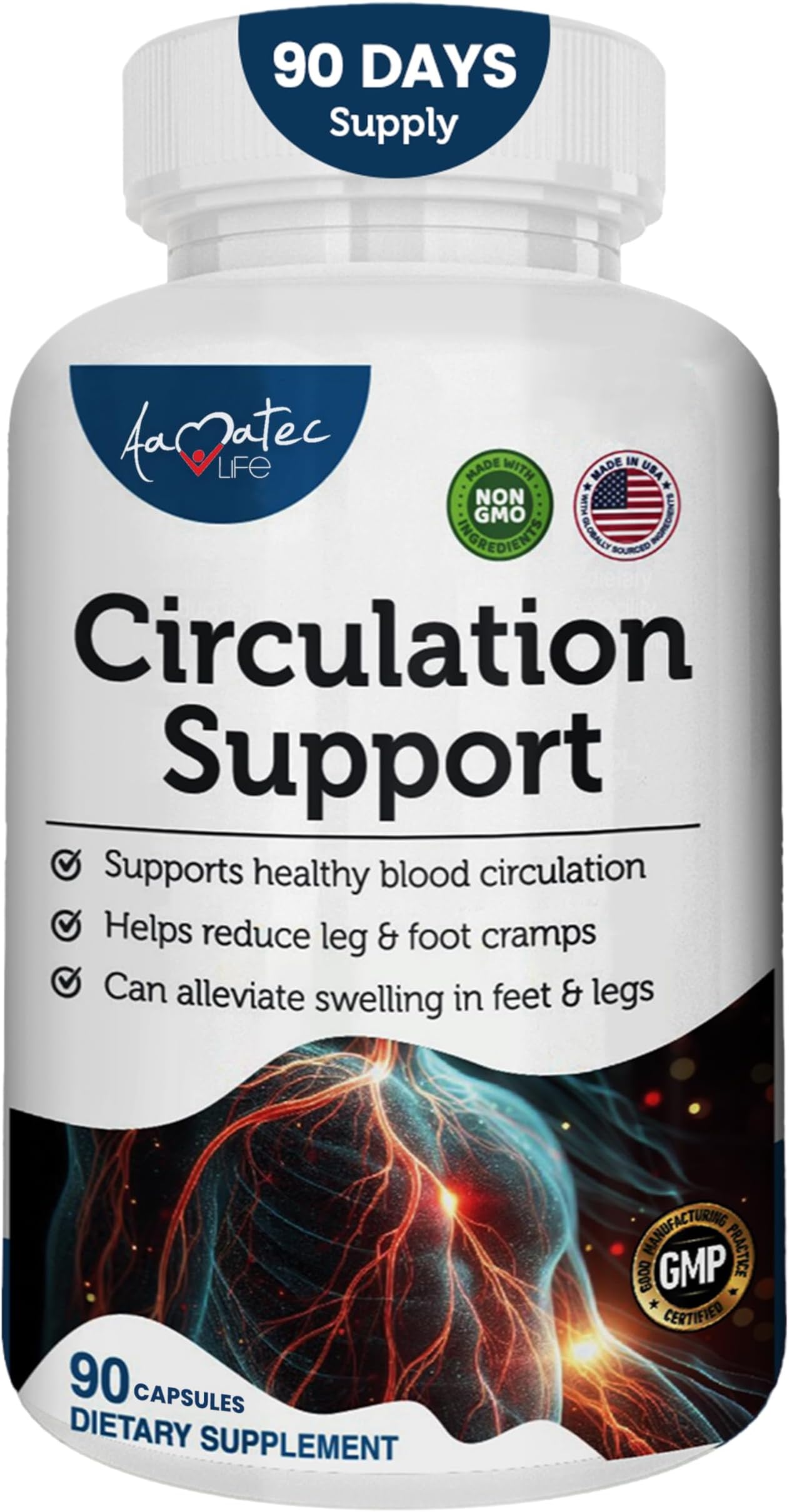 Blood Circulation Support Supplement for Arteries & Veins Health- Natural Cardiovascular Pills with L-Arginine, Ginger Root- Promotes Healthy Blood Flow & Heart Health- 90 Capsules