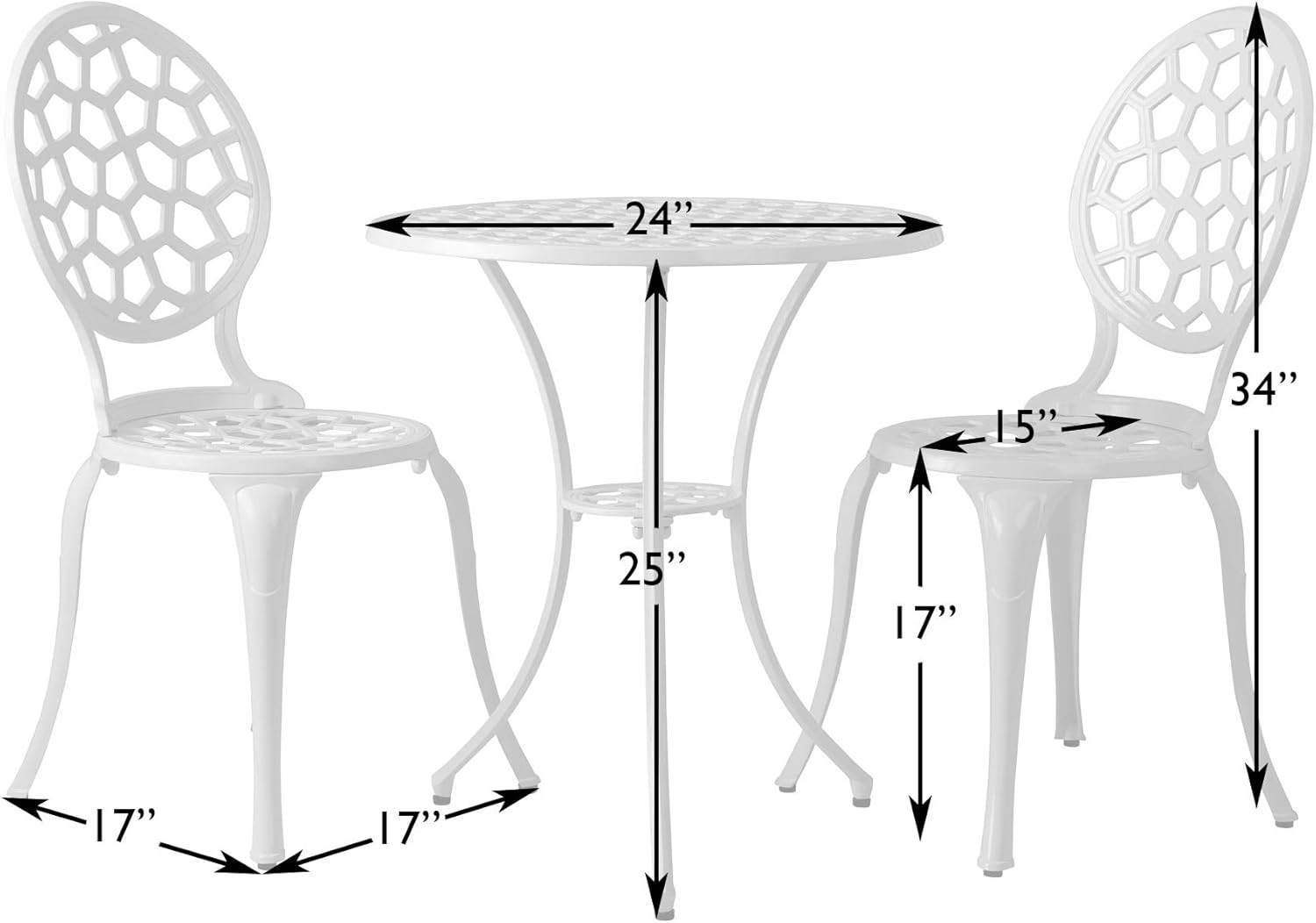 Patio Sense Vashon Bistro Set | 3 Pieces | Round Table and 2 Chairs | Cast Aluminum Construction | Gloss White Finish | Ideal for Outdoor Seating, Porch, Lawn, Garden, Backyard, Pool, Deck, Balcony : Patio, Lawn & Garden