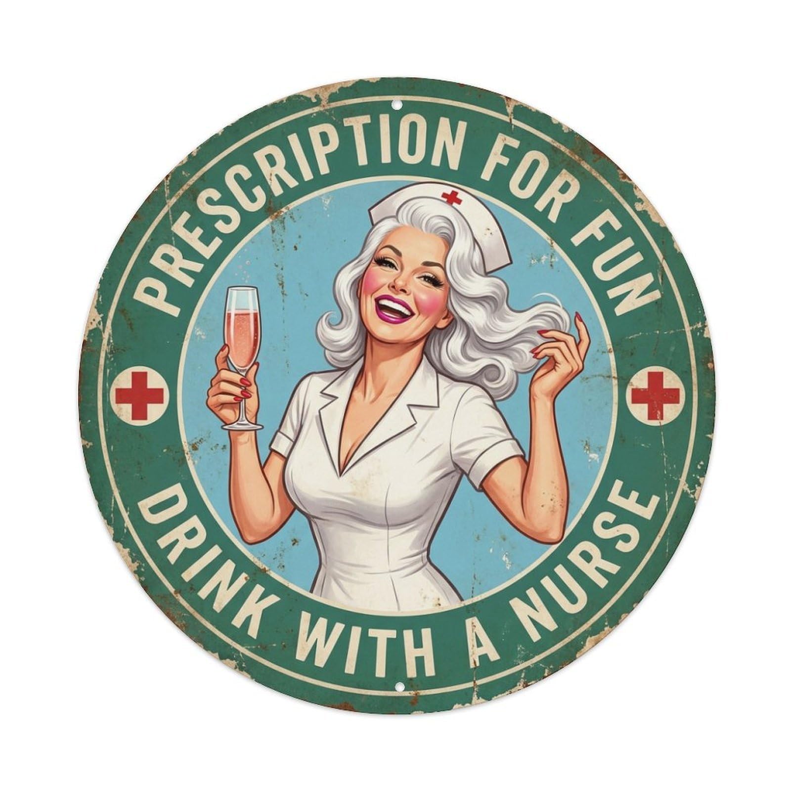 Prescription For Fun Drink With A Nurse Cocktail Metal Tin Sign