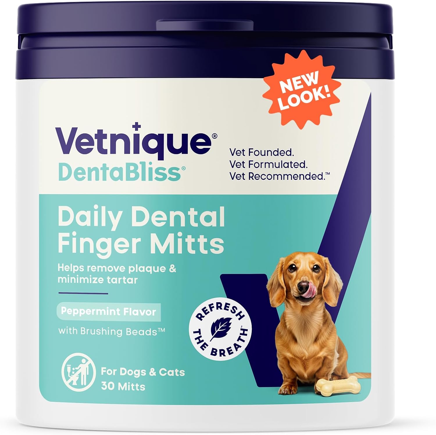 Vetnique Dentabliss – Dog Teeth Cleaning Finger Mitt Dental Wipe – Dog Plaque & Tartar Prevention with Brushing Beads – Flavored Dog Teeth Wipes, Dog Breath Freshener (Peppermint)