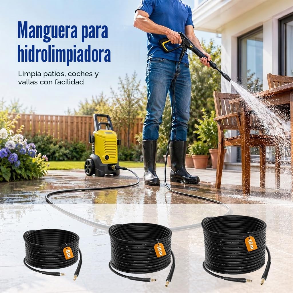10M Manguera de Alta Presión Compatible con Modelos Kärcher K2-K7, Resistente, a Prueba de Fugas, Conexión Rápida y Fácil para una Limpieza Sin Esfuerzo
