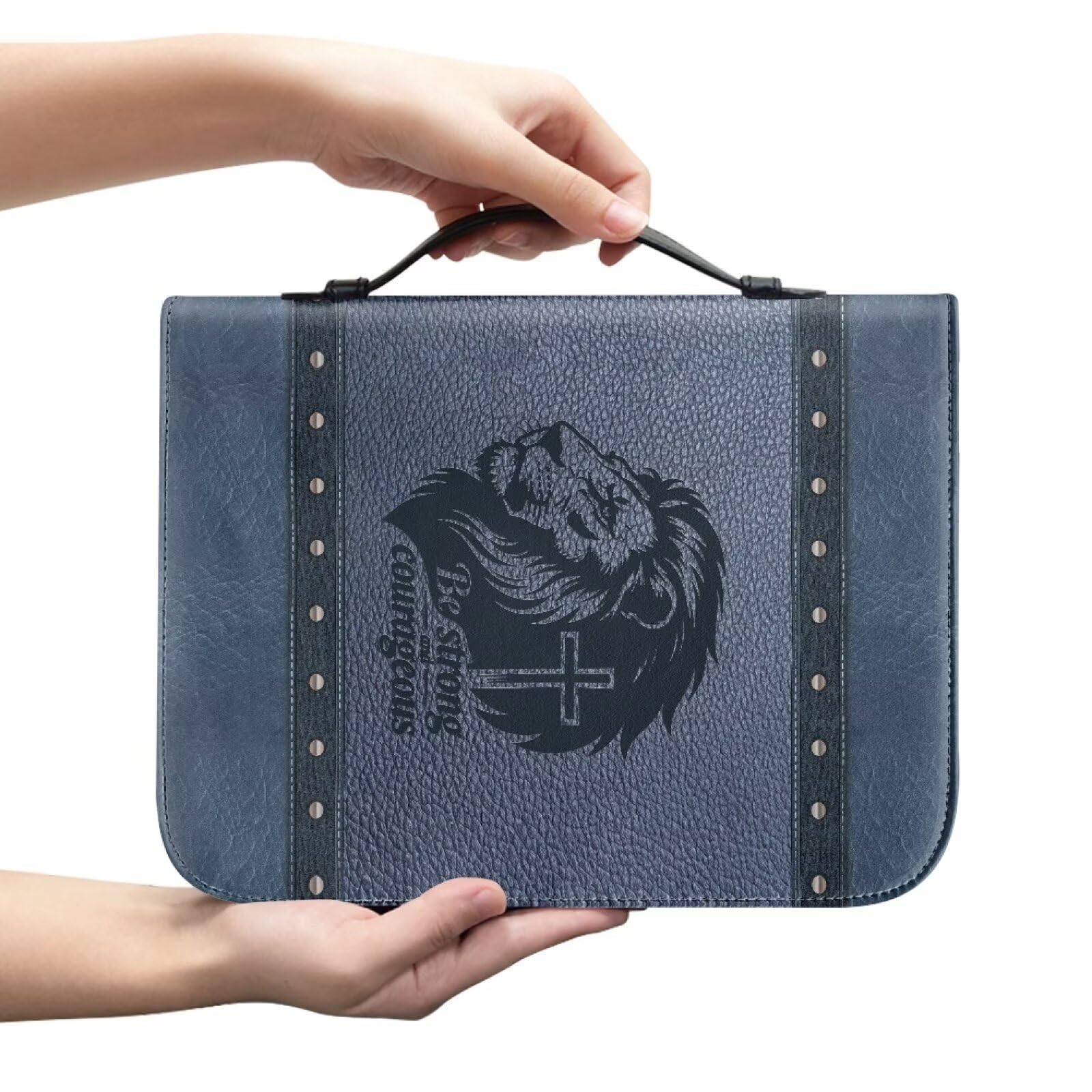 Kuiaobaty Lion Cross Book Cover Case for Bible, Novel,Notebook, PU Leather Book Bag with Inside Pen Pocket, Bible Protector Handle — image 1