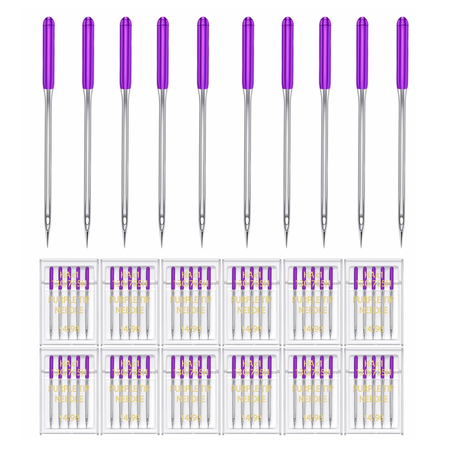 HONEYSEW 60 Pieces Sewing Machine Needles Universal Regular Point Machine Needles for Home Sewing Machine Compatible with Singer, Brother and Old Sewing Machine (Purple, Size 14-60PCS)