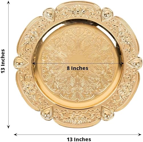 Miniatura 3 de Efavormart - Paquete de 6 platos de acrílico con relieve floral dorado con borde festoneado, platos decorativos redondos de plástico de 13 pulgadas