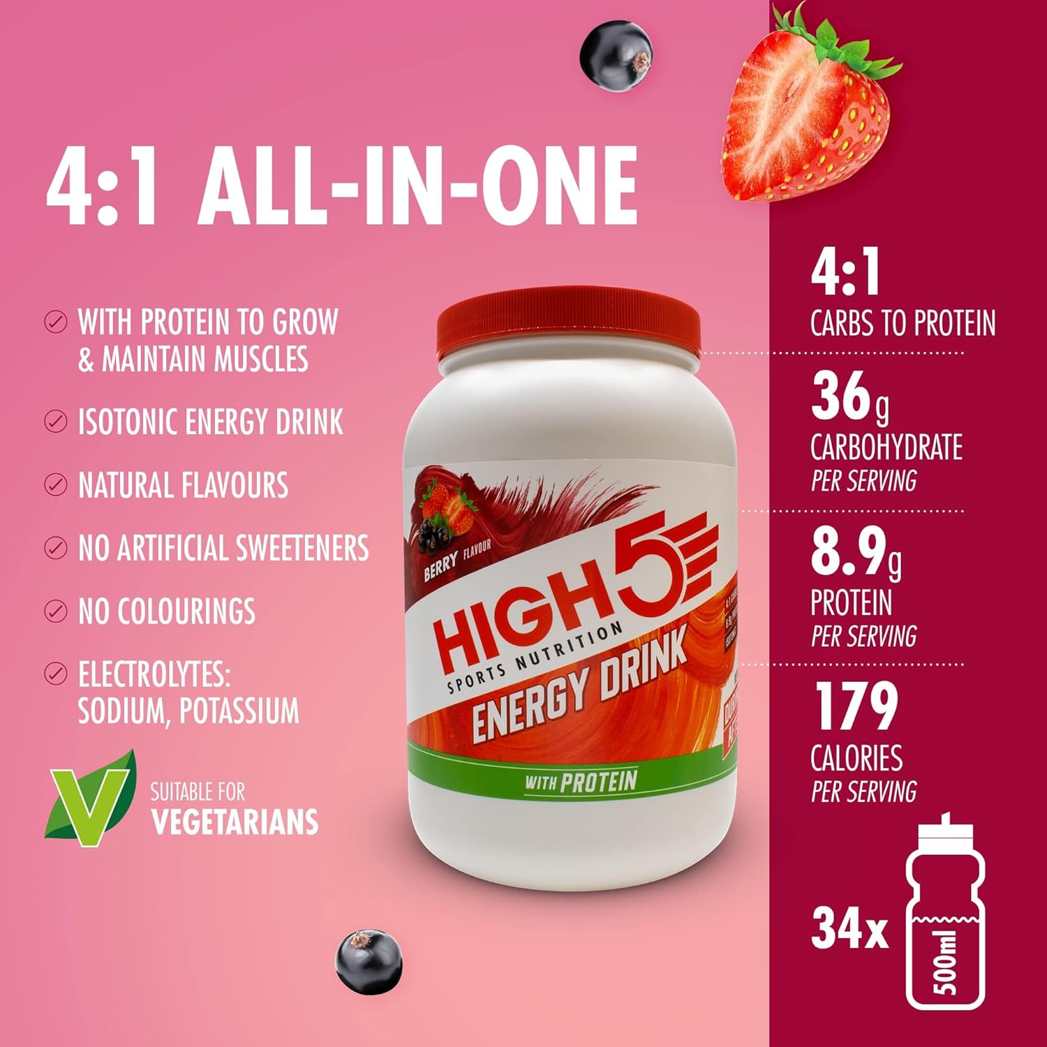 High 5 Energysource 4:1 1.6kg Summer Fruits Sports Protein Powder Drink Energy