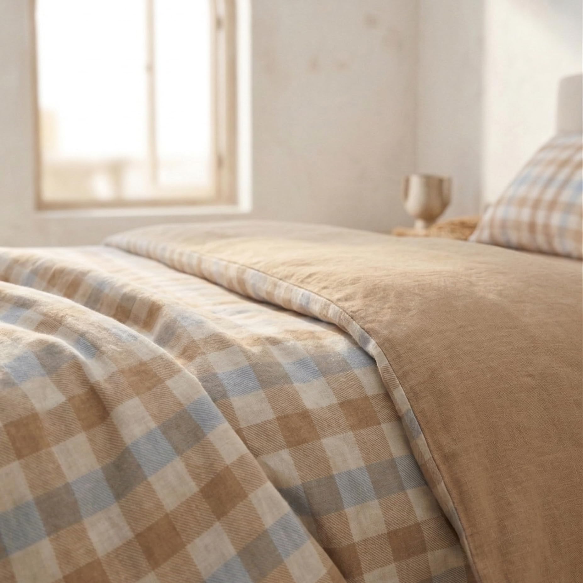 Juego Funda nórdica Cama 135/140 100% algodón, Funda edredón 220x220 cm + 2 Fundas Almohada 45x75 cm, Estampado Vichy, Multicolor.