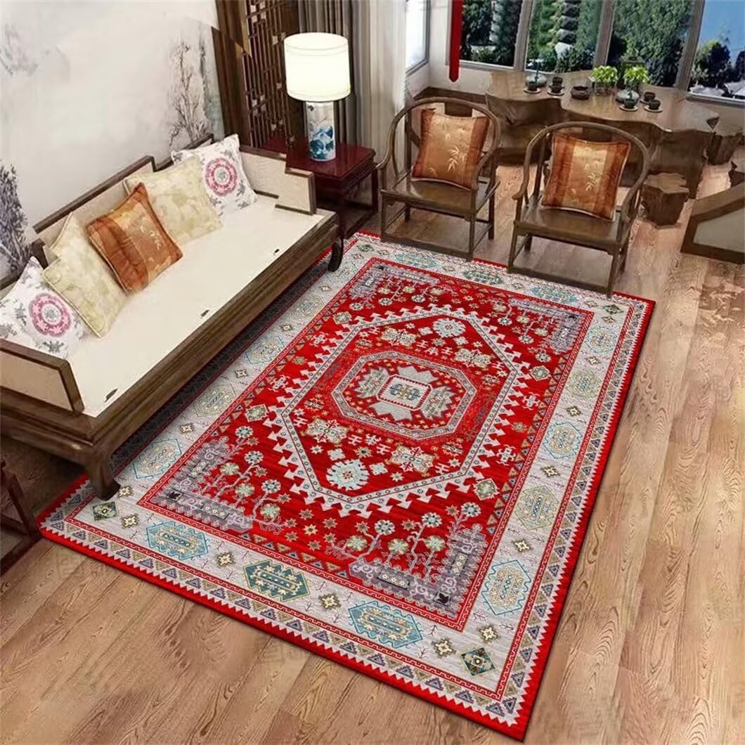 Tapis de chambre de filles au motif floral rouge doux et lavable en machine