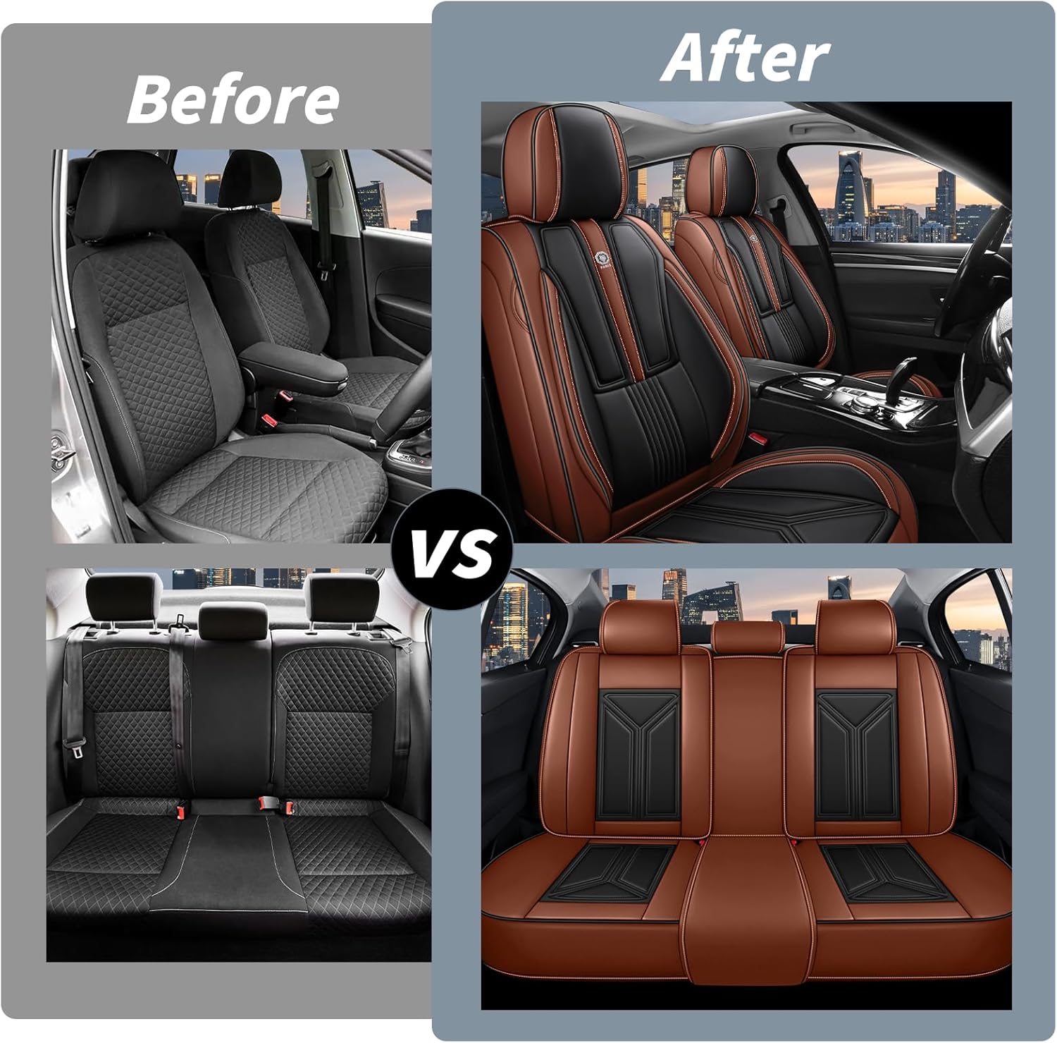 Arazi Car Seat Covers Full Set for Kia Sorento 2007-2025, Nappa Leather Seat Cover Full Coverage Waterproof Seat Protectors (Black&Brown,5 Seats Standard)