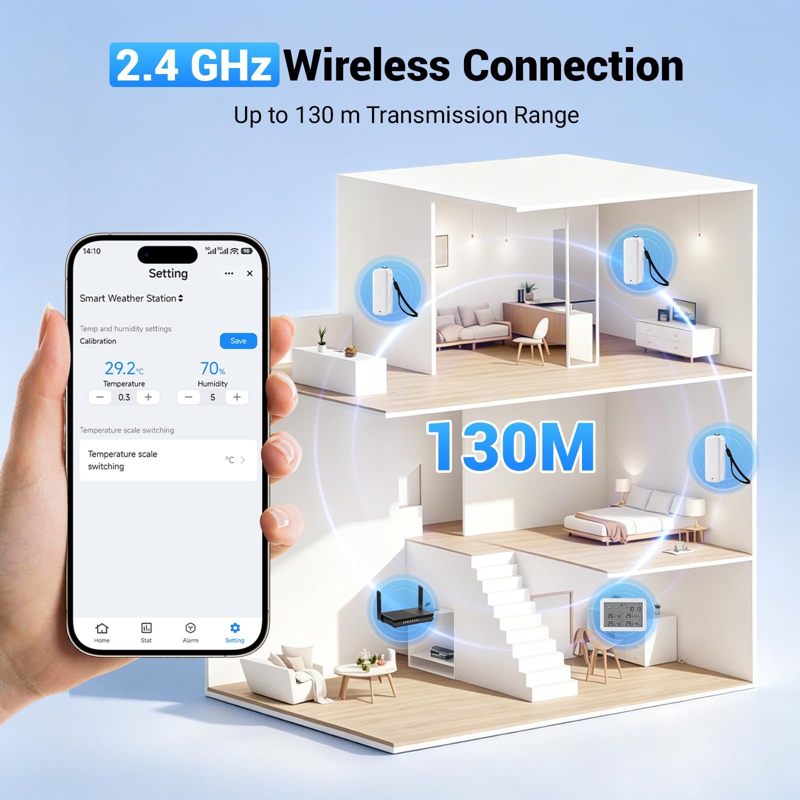 Station météo Wi-Fi avec capteur extérieur, station météo avec 3 capteurs extérieurs, thermomètre intérieur et extérieur LCD, thermomètre de température et d'humidité, application Tuya/Smart Life