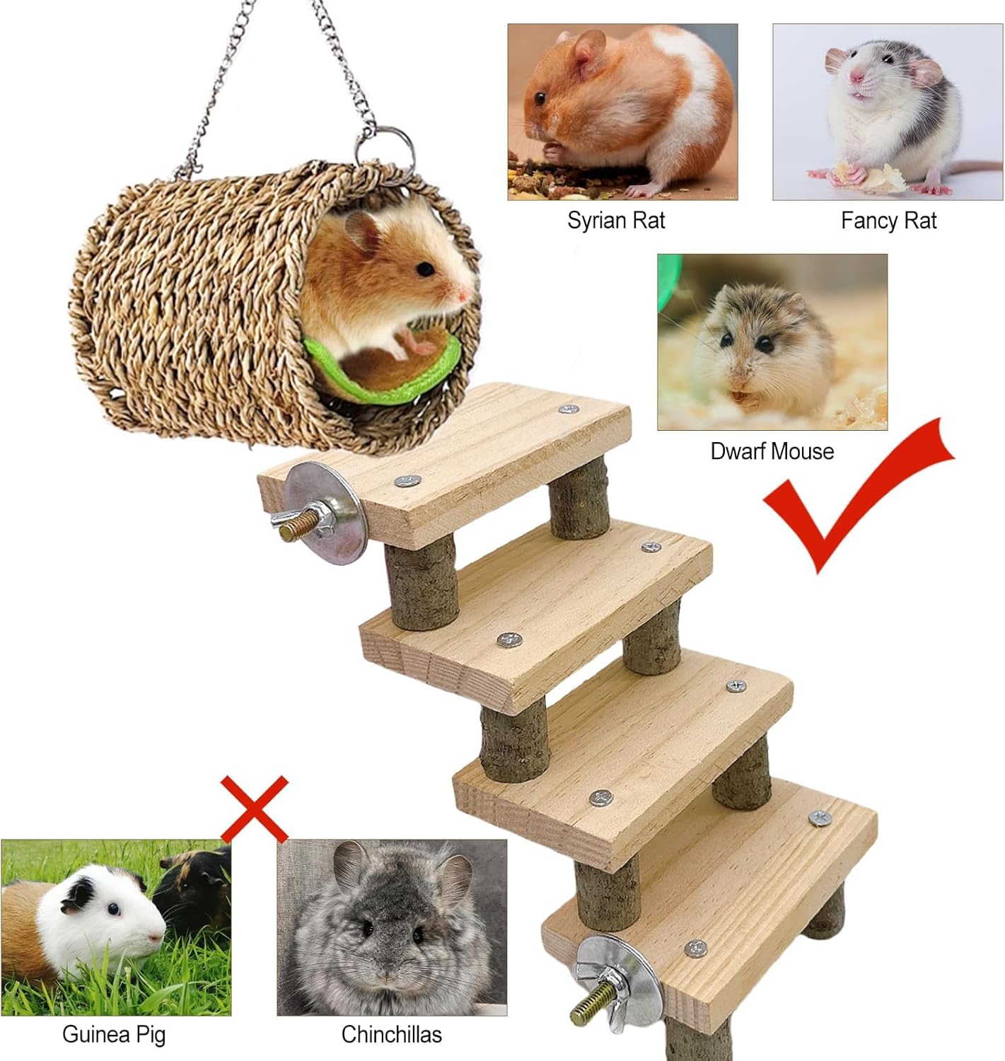 Hamiledyi Hamster Climbing Ladder Wood Stair and Hanging Hammock Set Wooden Molar Toys Cage Accessories for Syrian Hamster Gerbil Mice 5 71L4zPd7C9L. AC SL1500