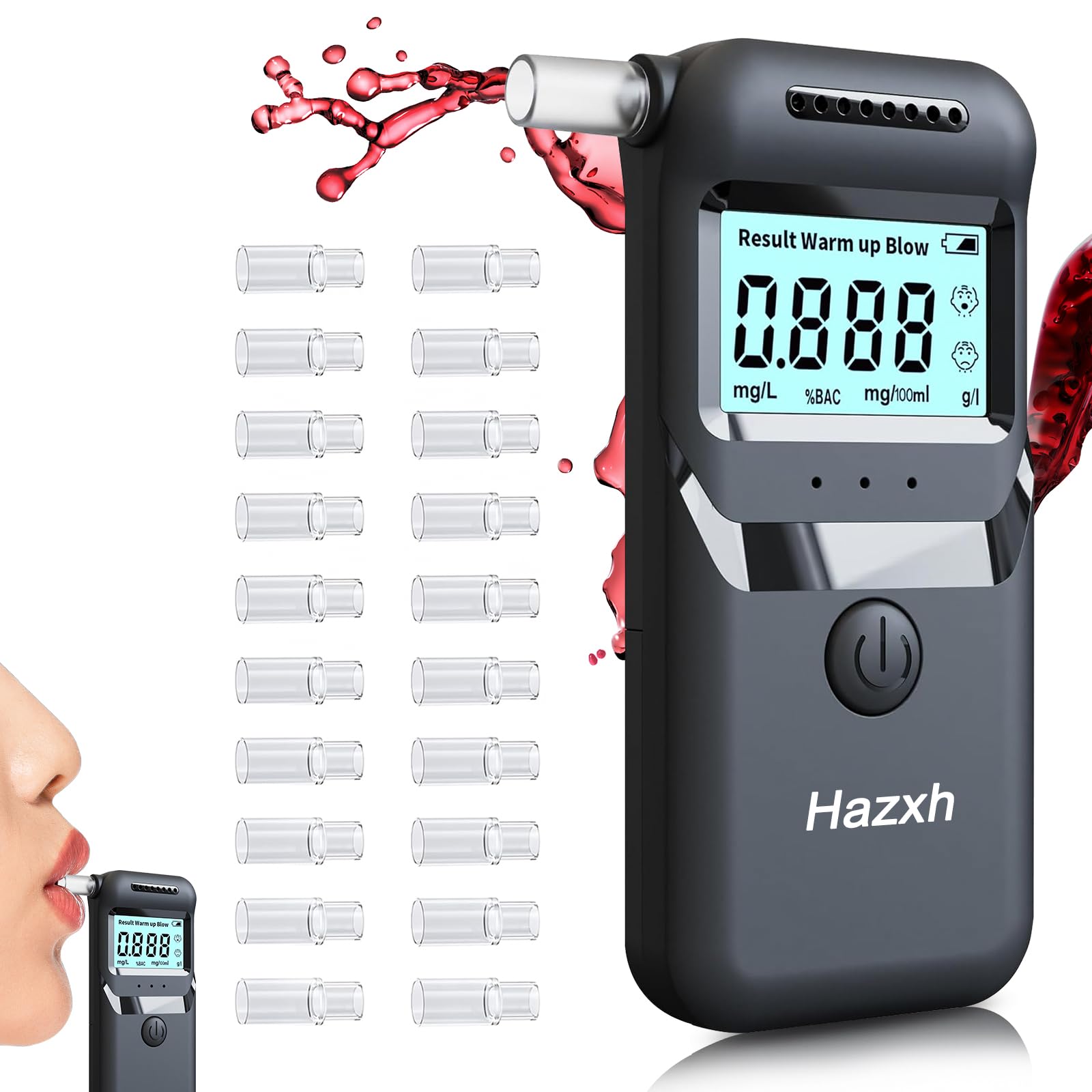 Breathalyzer,Professional-Grade Alcohol Tester with LCD Display,Alcohol Breathalyzer Tester for Personal Professional Use,Portable Alcohol Tester for Home and Party Use,20 Reusable Mouthpieces