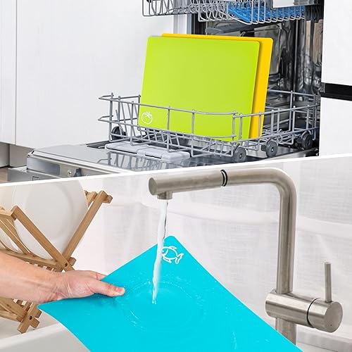 Miniatura 6 de 5 tablas de cortar flexibles, sin BPA, tablas de cortar de plástico para cocina, alfombrilla de corte antideslizante para carne y verduras