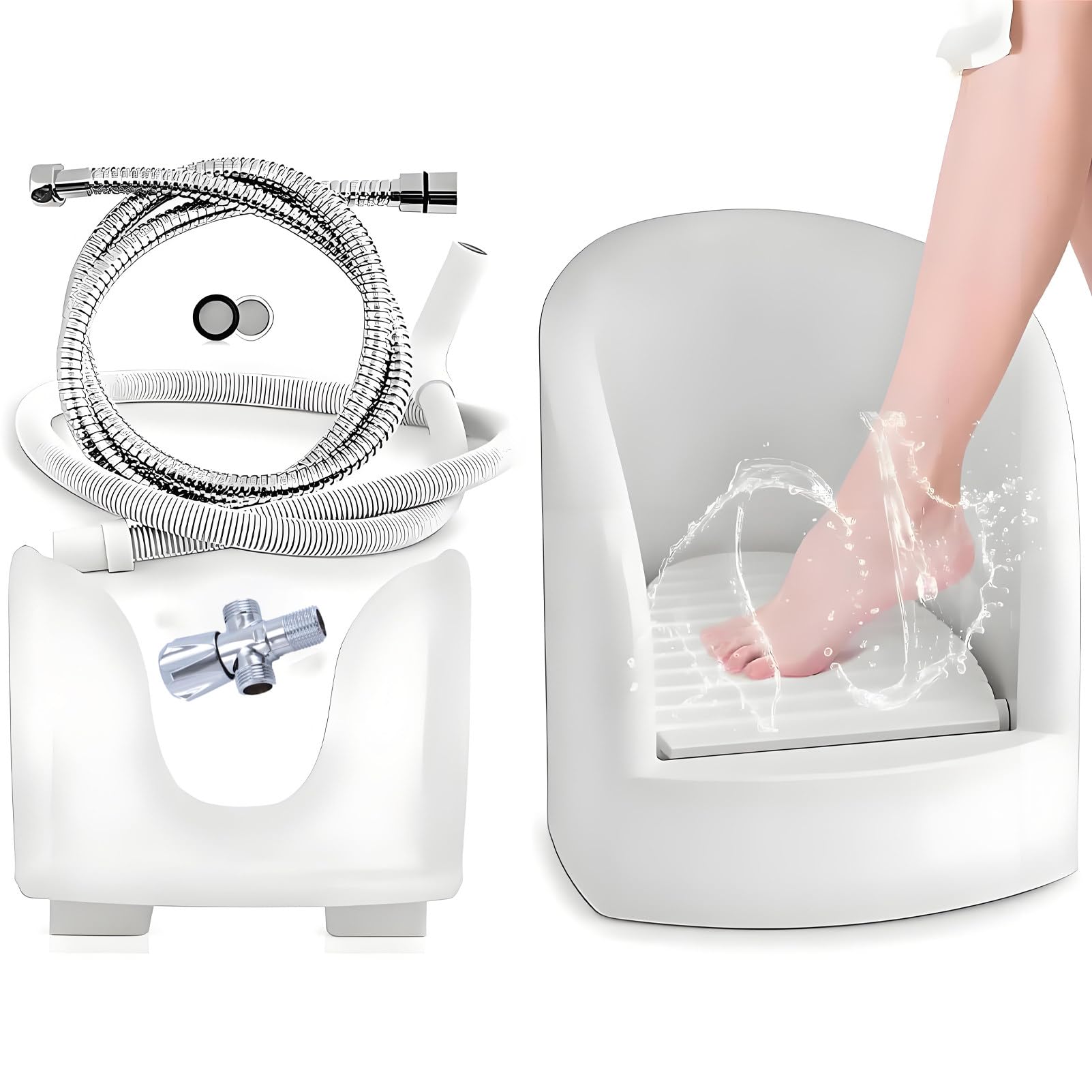 Lavello Compatto per Piedi Wudu, lavapiedi a spruzzo con Tubi di Ingresso/Uscita - Design a Risparmio idrico, Resistente al Calore Fino a 90 ° C per l'abluzione Musulmana