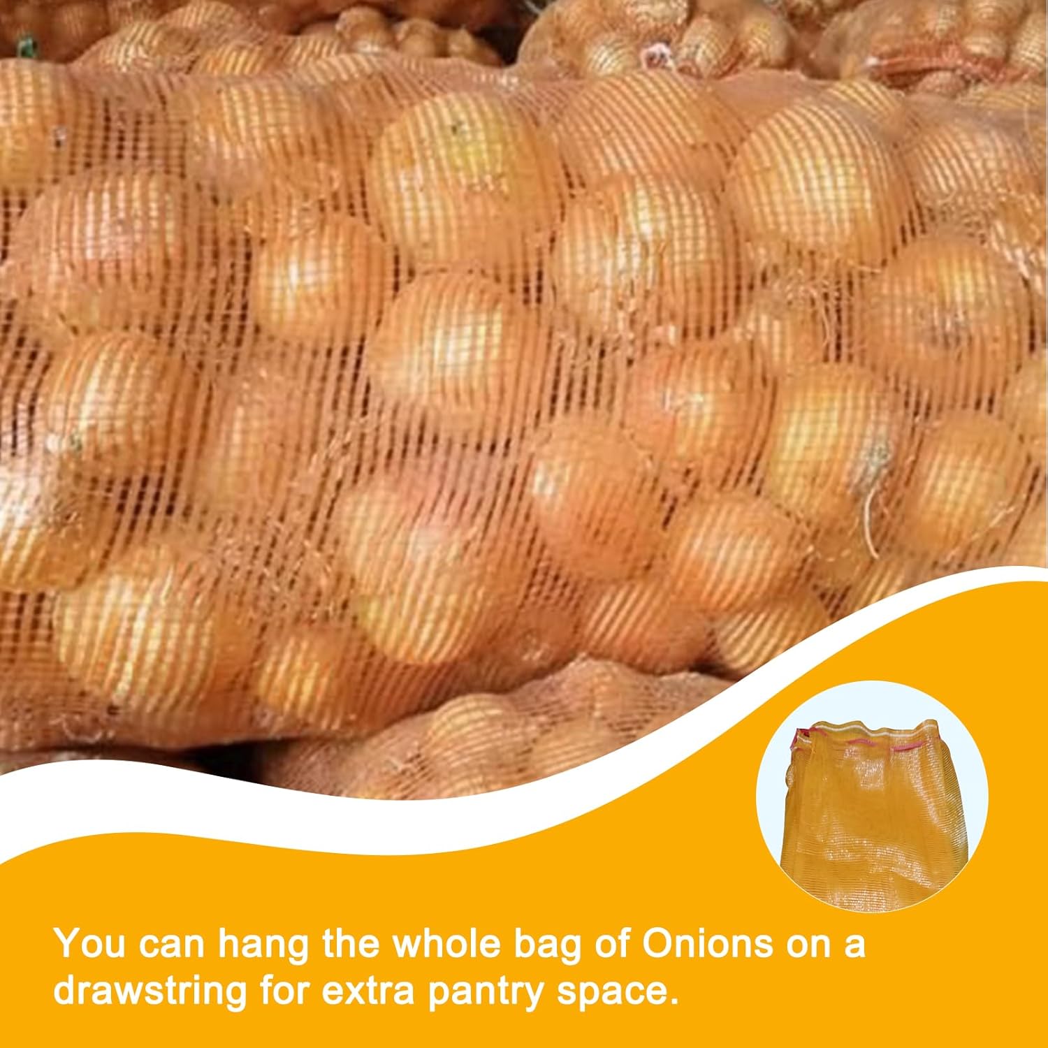 77 lbs Mesh Onions Fresh Bags 50pcs, 32"×20" Mesh Bags,Reusable Produce Bags with Drawstrings for Firewood, Vegetable, Citrus, Crawfish, Potato and Onion Storage