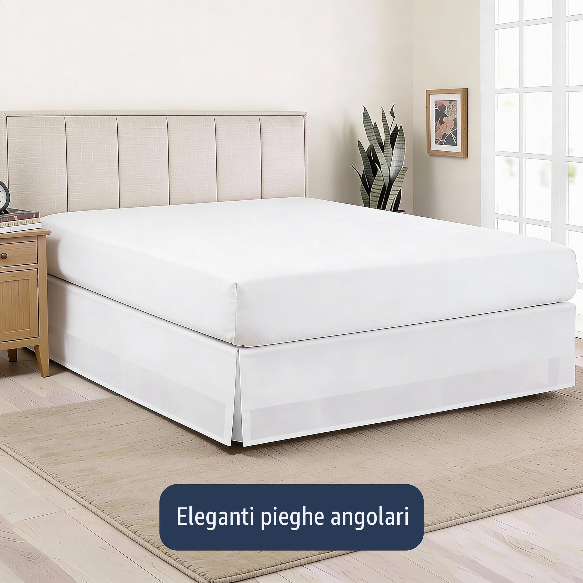 Lux Hotel - Mantovana giroletto in Microfibra, Stile Sartoriale, Lunghezza 35,5 cm, per Letto Matrimoniale, Colore: Bianco