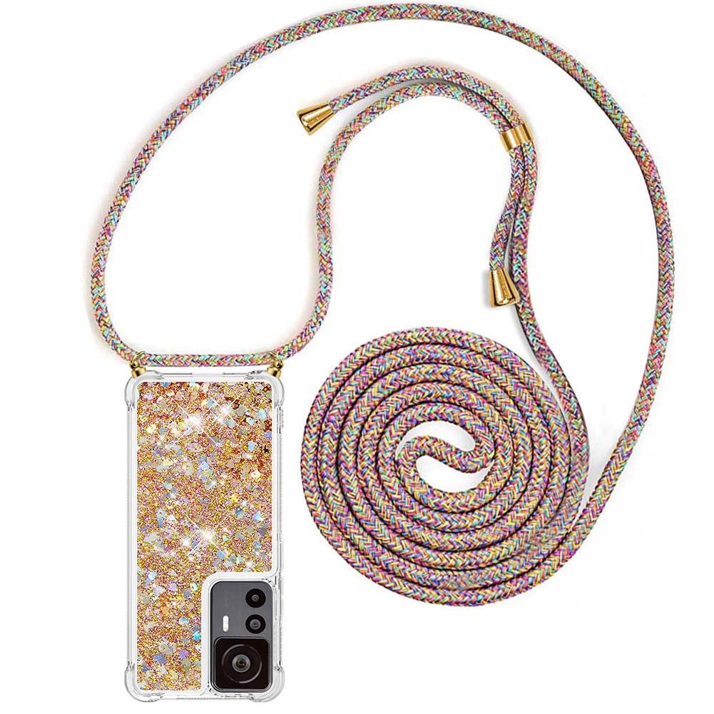 Kaply Coque Pour Xiaomi 12T / 12T Pro Avec Cordon,Housse Xiaomi 12T / 12T Pro Glitter Protection Paillette Souple Mouvants Bling Avec Collier Lanyard Case Réglable Téléphone Portable De Cou Chaîne