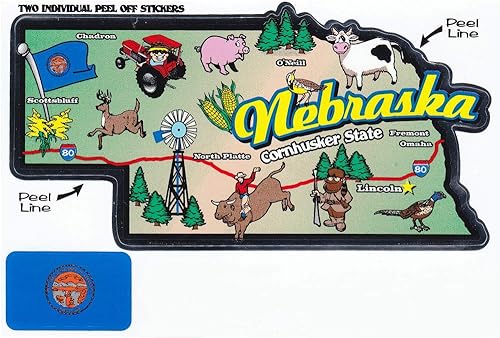 Nebraska - Pegatina de vinilo con contorno de mapa estatal