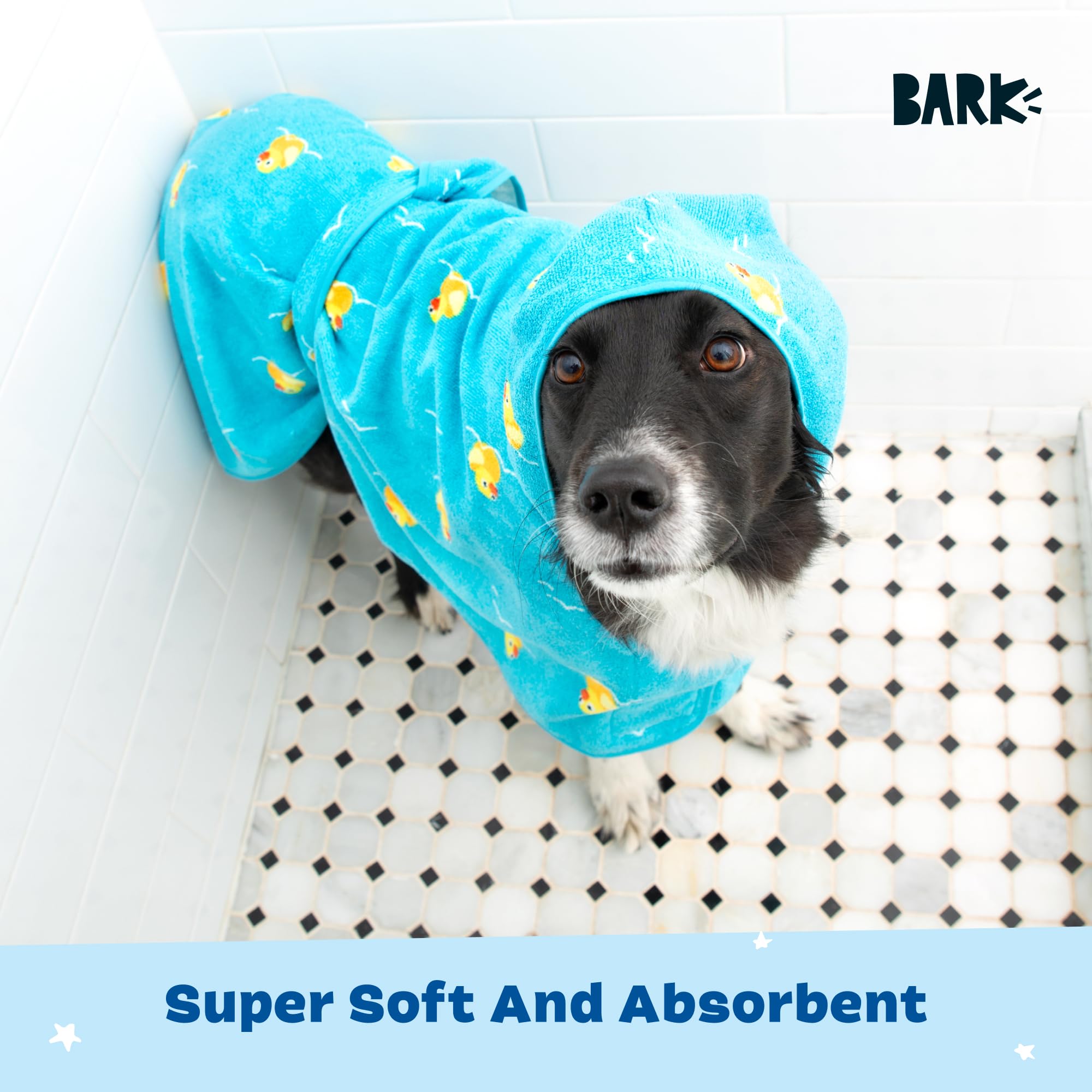 Barkbox Dog Bathrobe Fast Drying with Hook and Loop Closure & Wrap Tie Snuggle, Cute Dogs Clothes, Easy to Clean, Machine Washable, Dog Coats and Tumble Dry Low - Rubber Duck, Large