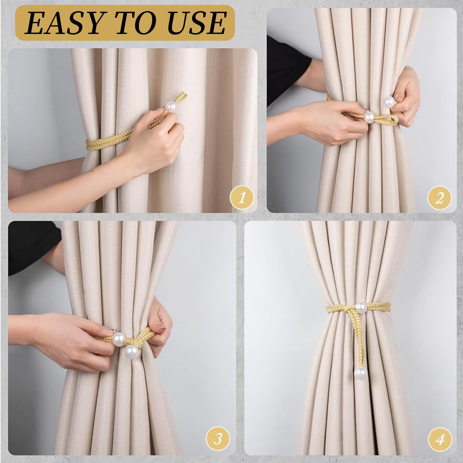 Golden Pearl Curtain Tiebacks - 6 Pack -2