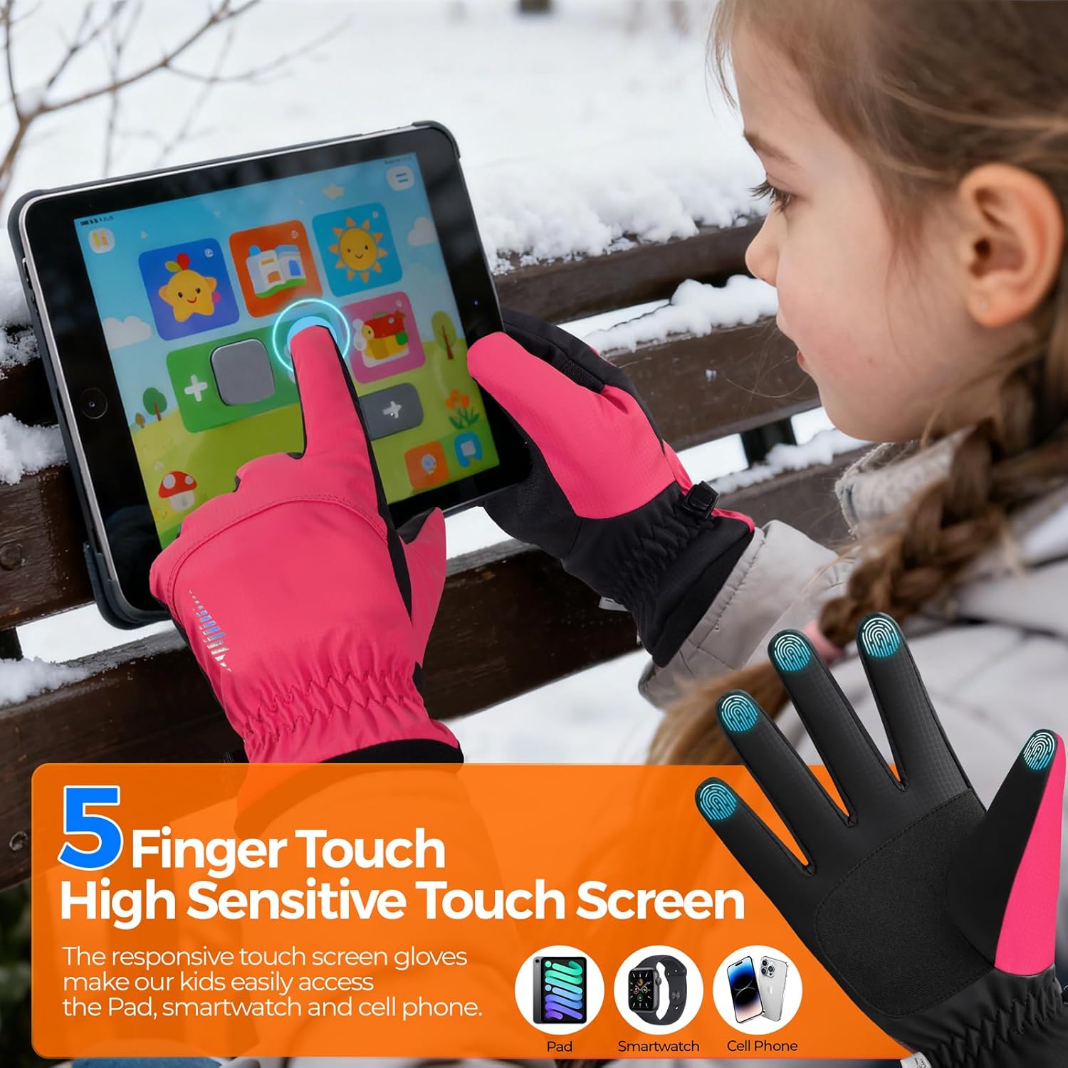 rivmount Kids 3M Ski Gloves Touchscreen Waterproof Warm for Boy Girl Youth Outdoor Skiing Cycling Snow Winter - Image 2
