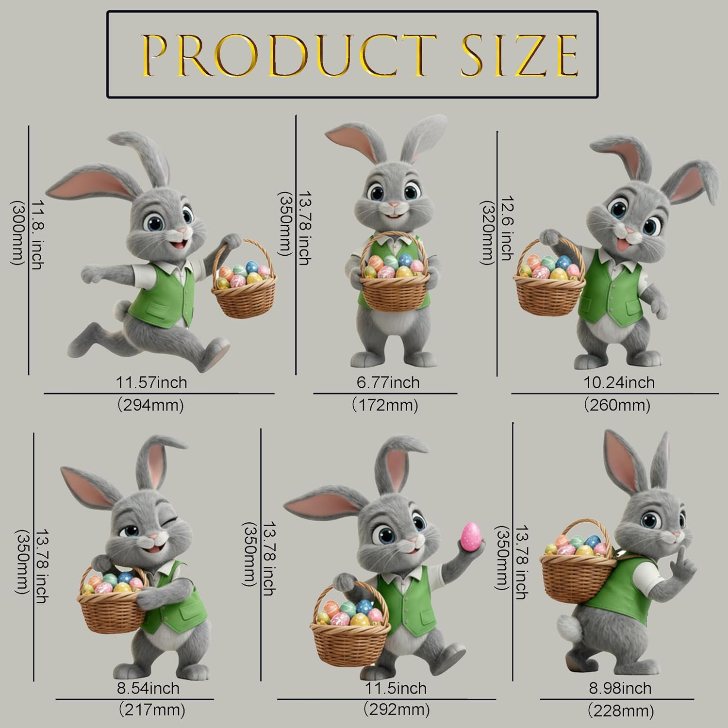 6 PCS Easter Bunny Yard Signs Decorations, Weatherproof Easter Decorations with Stakes,Durable Lawn Signs Outdoor for Garden, Spring Outdoor Home Decor (grey bunny)