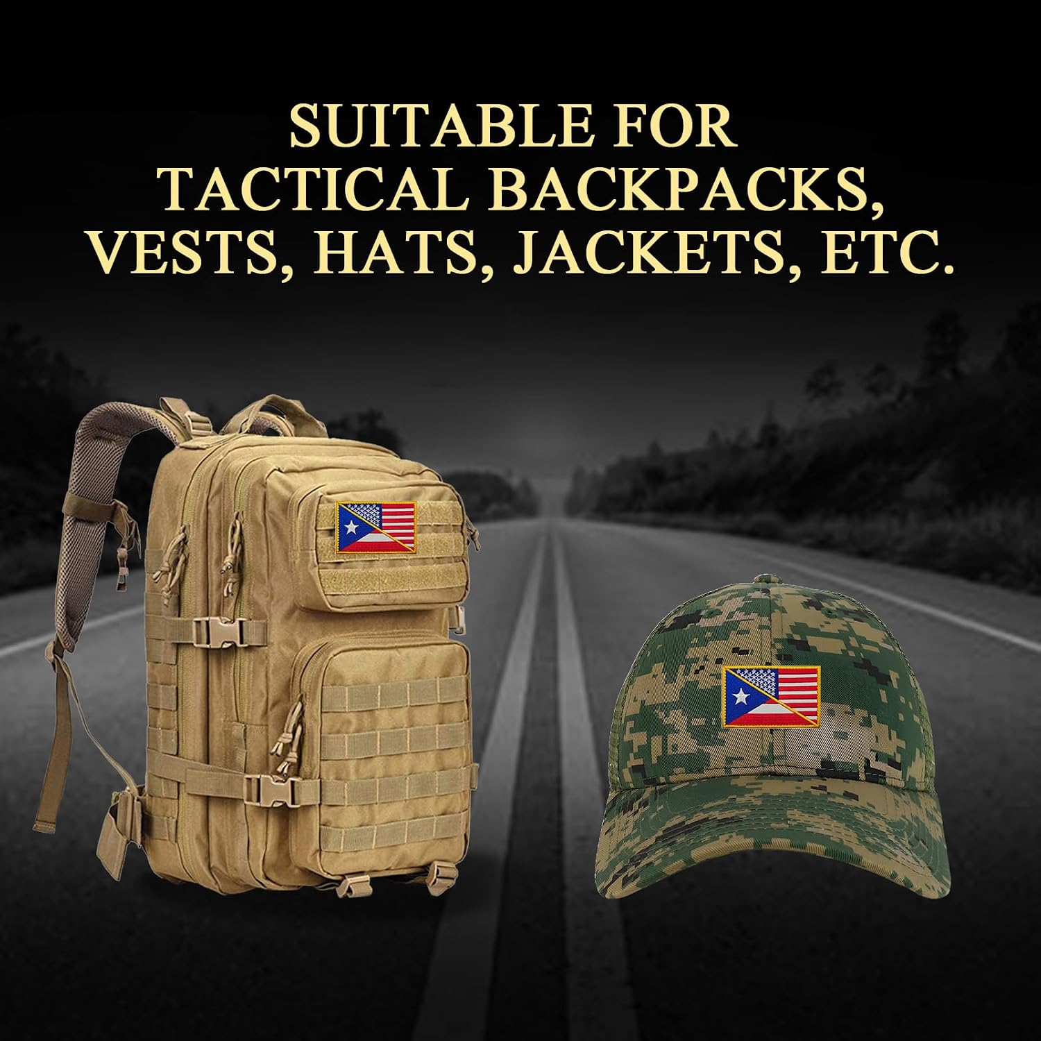2PCS American Puerto Rico Flag Patch Embroidered Morale Patch Military Tactical Patches Hook and Loop Applique Fastener