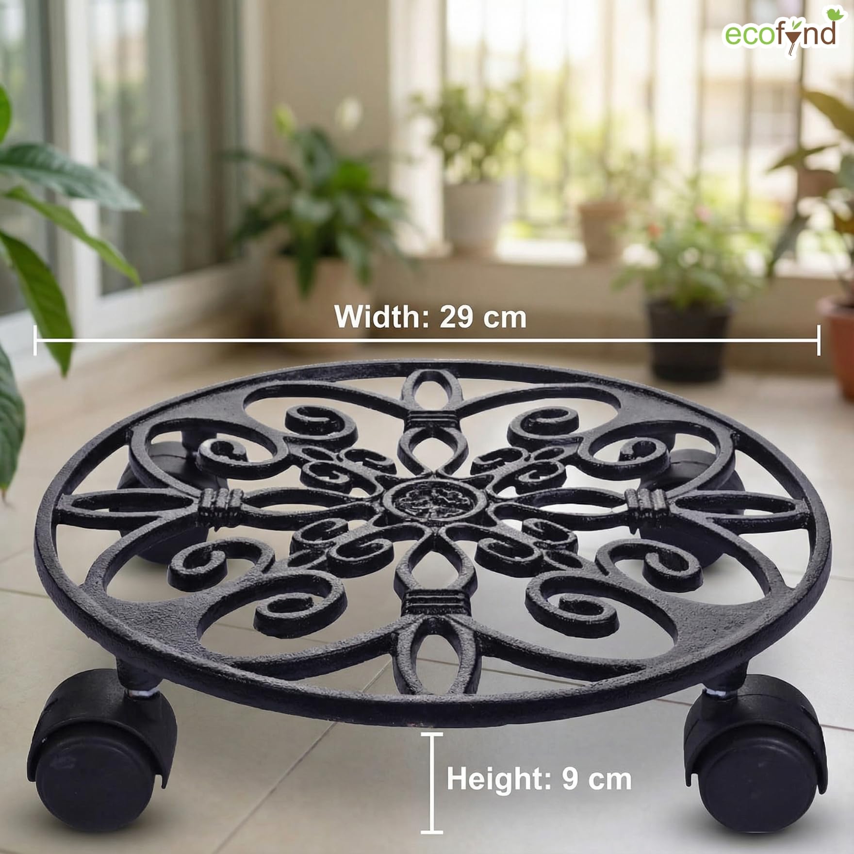Cast Iron Plant Caddy - Rolling Stand for Pots -2